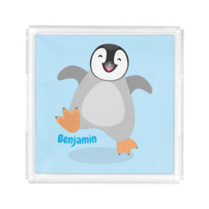 Cute happy emperor penguin chick cartoon acrylic tray