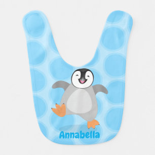 Cute happy emperor penguin chick cartoon baby bib