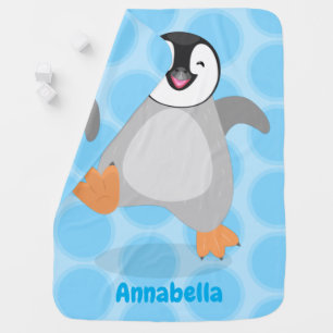 Cute happy emperor penguin chick cartoon baby blanket