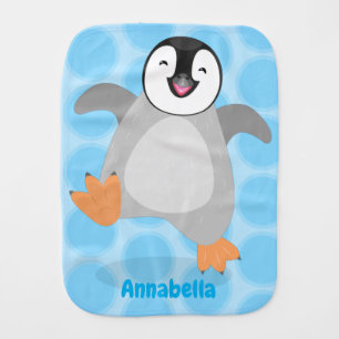 Cute happy emperor penguin chick cartoon baby burp cloth