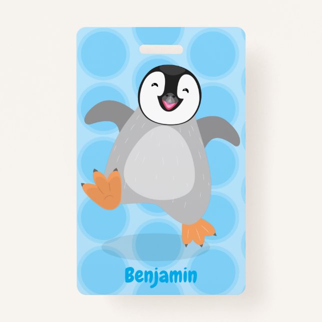 Cute happy emperor penguin chick cartoon badge (Front)