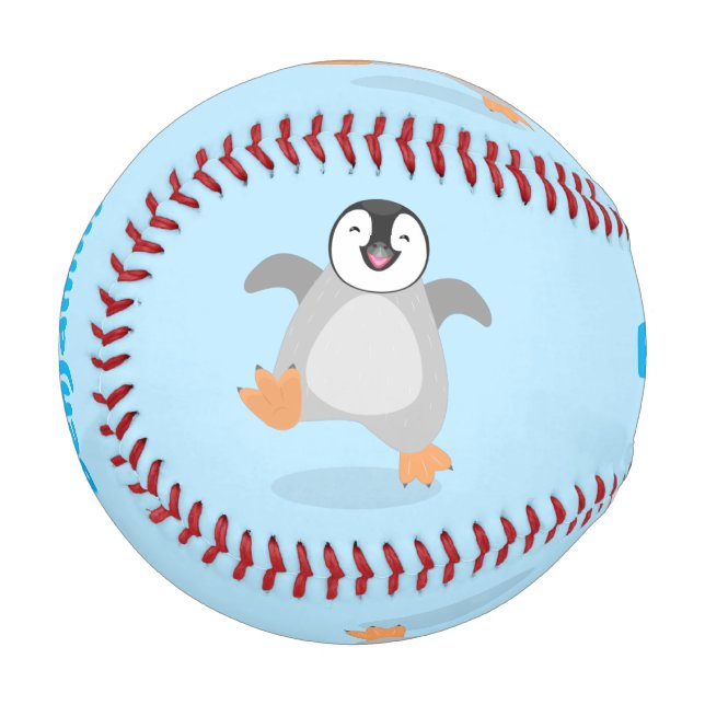 Cute happy emperor penguin chick cartoon baseball (Front Left)