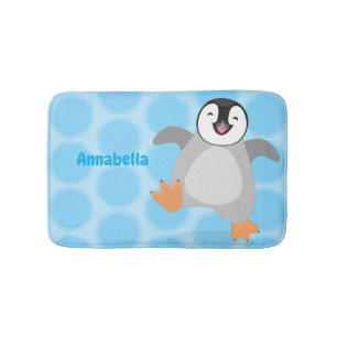 Cute happy emperor penguin chick cartoon bath mat