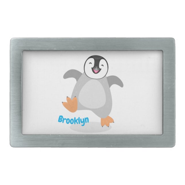 Cute happy emperor penguin chick cartoon belt buckle (Front)