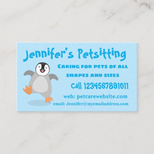Cute happy emperor penguin chick cartoon business card