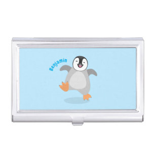 Cute happy emperor penguin chick cartoon business card case