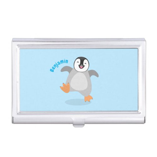 Cute happy emperor penguin chick cartoon business card case