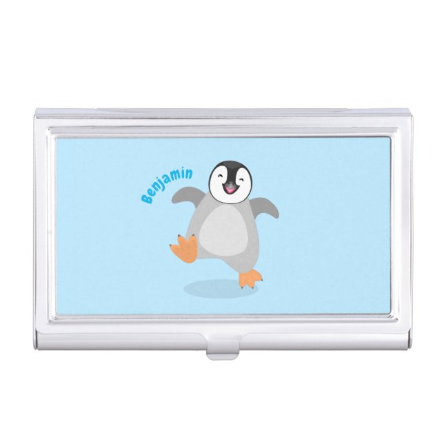 Cute happy emperor penguin chick cartoon business card case (Front)