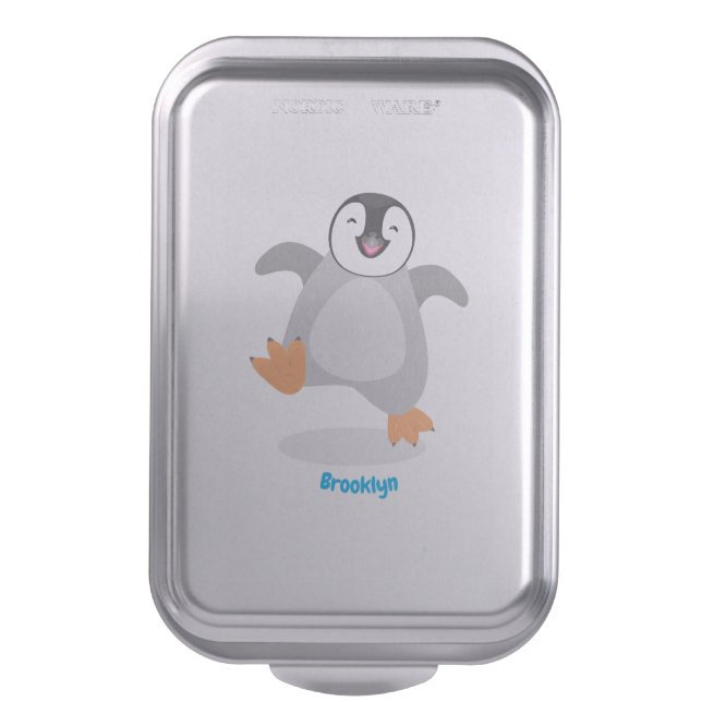 Cute happy emperor penguin chick cartoon cake pan (Front Vertical)