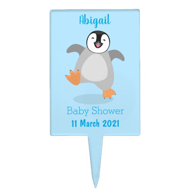 Cute happy emperor penguin chick cartoon cake topper (Front)