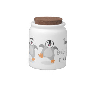 Cute happy emperor penguin chick cartoon candy jar