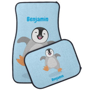 Cute happy emperor penguin chick cartoon car floor mat