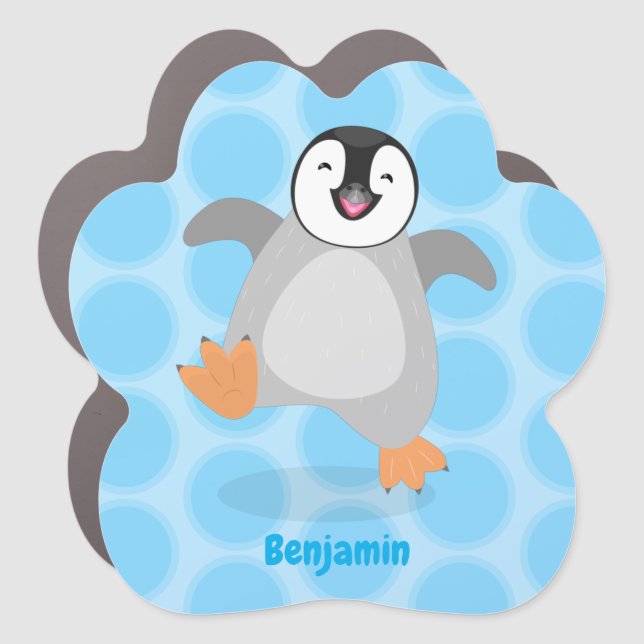 Cute happy emperor penguin chick cartoon car magnet (Front)