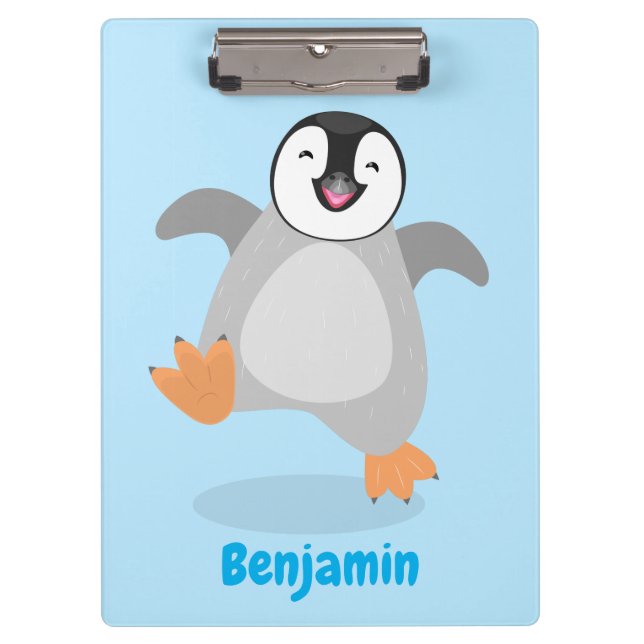 Cute happy emperor penguin chick cartoon clipboard (Front)