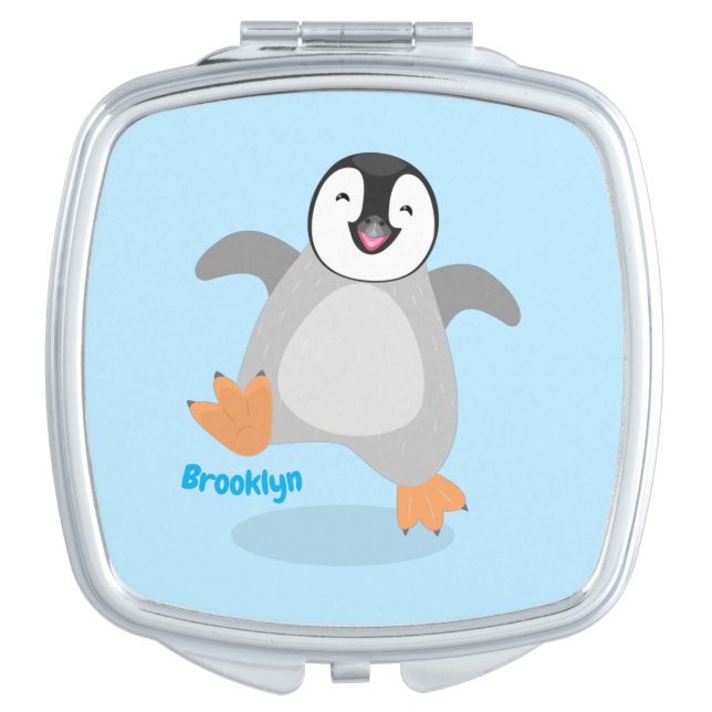 Cute happy emperor penguin chick cartoon compact mirror (Front)
