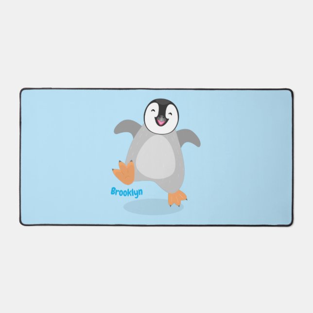 Cute happy emperor penguin chick cartoon desk mat (Front)