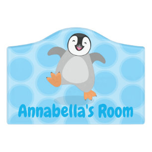 Cute happy emperor penguin chick cartoon door sign