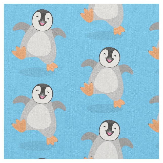 Cute happy emperor penguin chick cartoon fabric (Close Up)