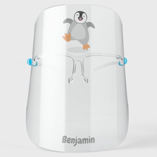 Cute happy emperor penguin chick cartoon face shield (Front)