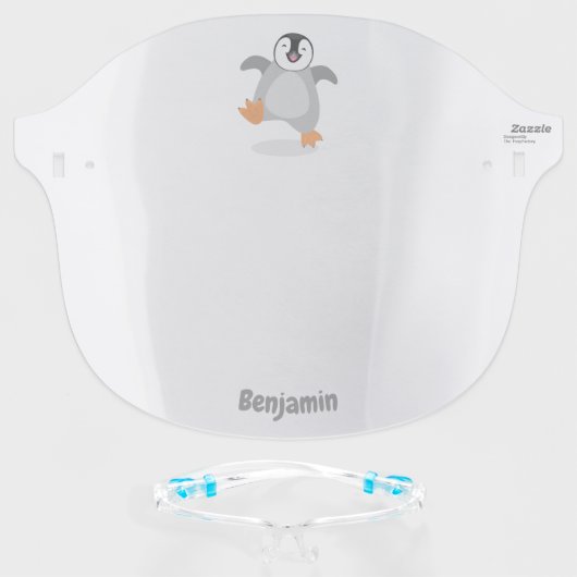 Cute happy emperor penguin chick cartoon face shield (Front w/Glasses)