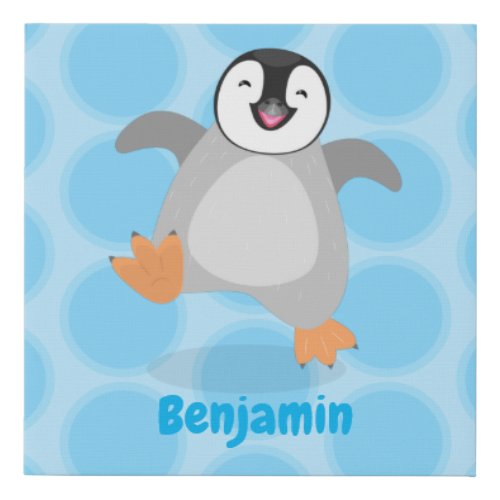 Cute happy emperor penguin chick cartoon faux canvas print