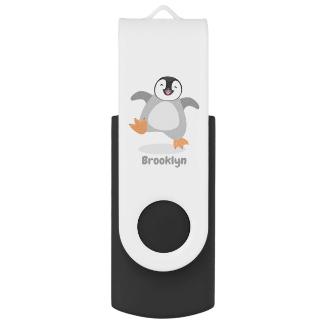 Cute happy emperor penguin chick cartoon flash drive (Front Vertical)
