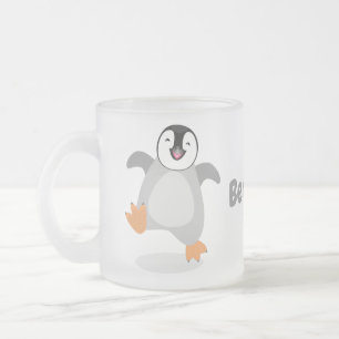 Cute happy emperor penguin chick cartoon frosted glass coffee mug
