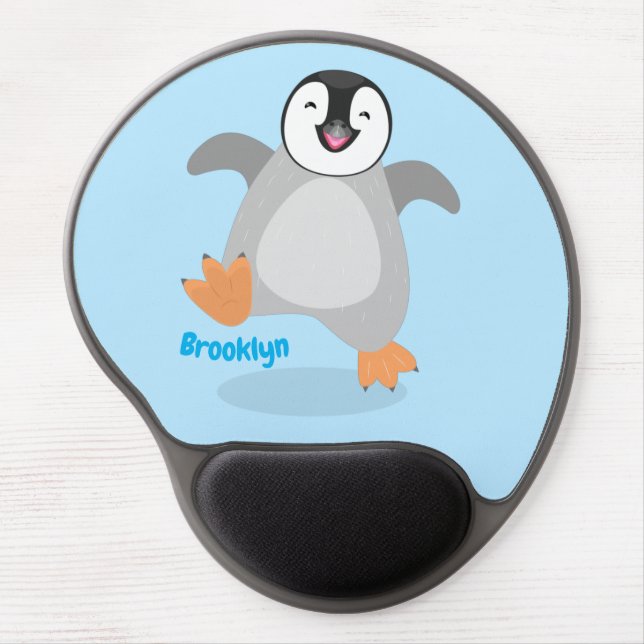 Cute happy emperor penguin chick cartoon gel mouse pad (Front)