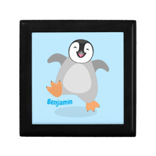 Cute happy emperor penguin chick cartoon gift box