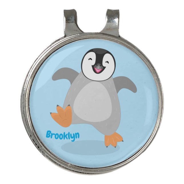 Cute happy emperor penguin chick cartoon golf hat clip (Front)