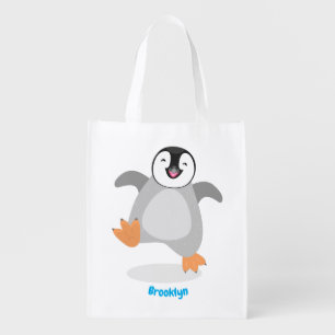 Cute happy emperor penguin chick cartoon grocery bag