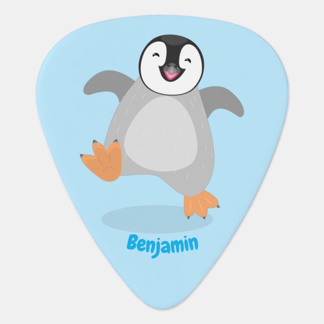 Cute happy emperor penguin chick cartoon guitar pick (Front)