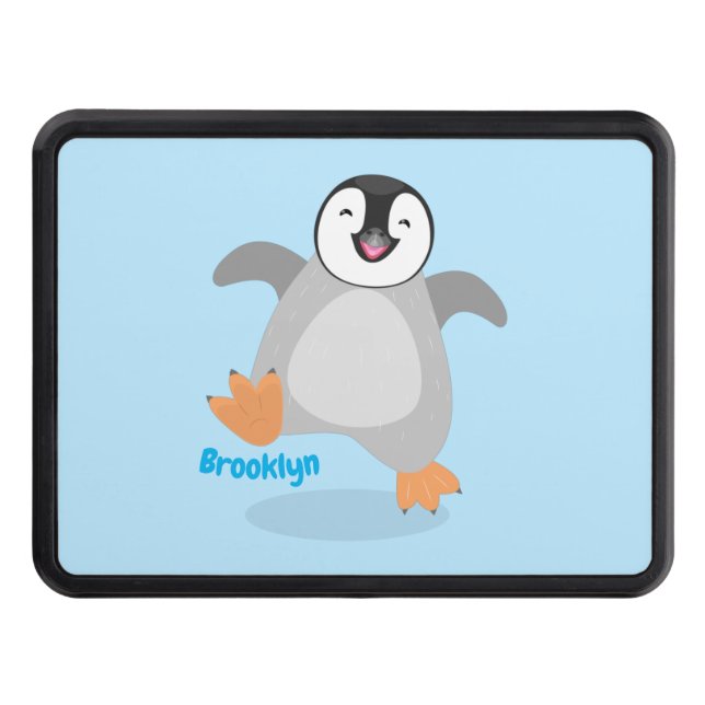 Cute happy emperor penguin chick cartoon hitch cover (Front)