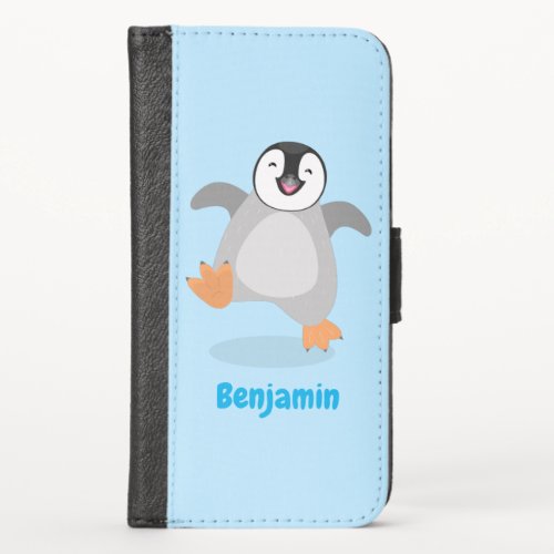 Cute happy emperor penguin chick cartoon iPhone x wallet case