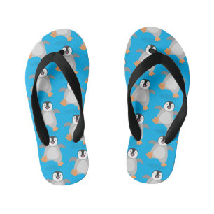 Cute happy emperor penguin chick cartoon kid's flip flops
