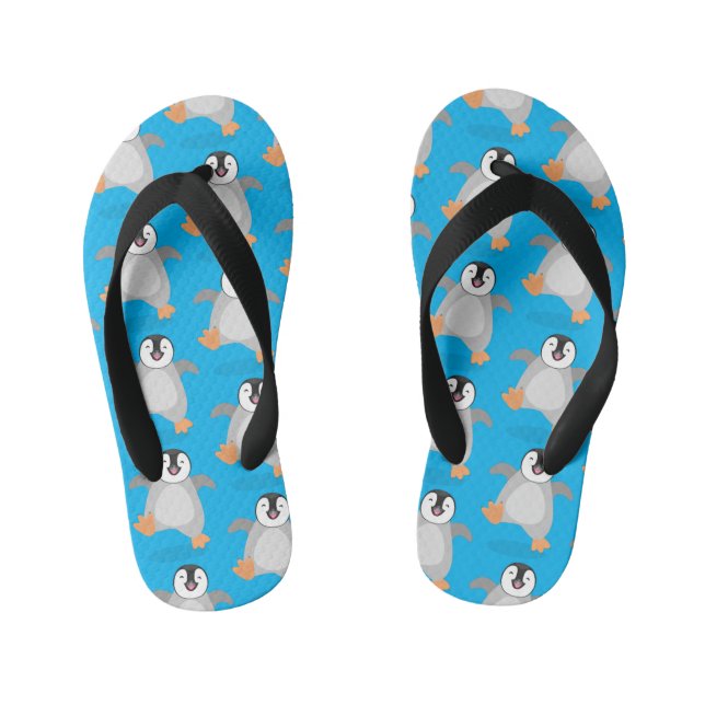 Cute happy emperor penguin chick cartoon kid's flip flops (Footbed)