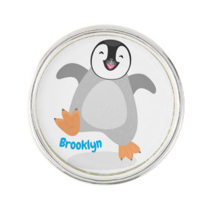 Cute happy emperor penguin chick cartoon lapel pin