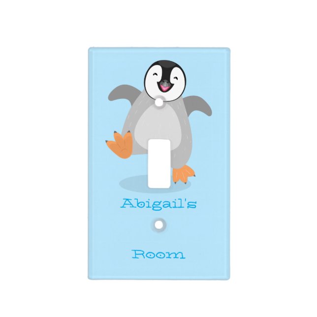 Cute happy emperor penguin chick cartoon light switch cover (Front)