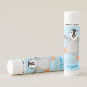 Cute happy emperor penguin chick cartoon lip balm