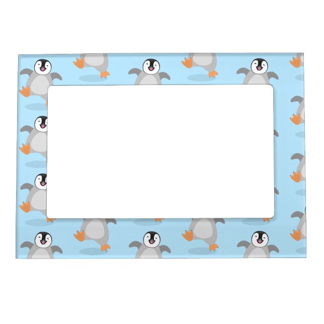 Cute happy emperor penguin chick cartoon magnetic frame (Front)