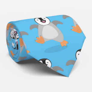 Cute happy emperor penguin chick cartoon neck tie