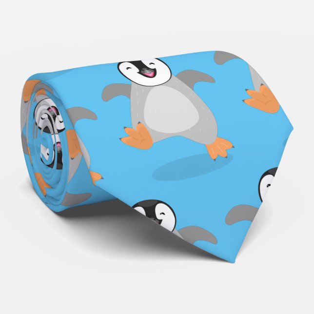 Cute happy emperor penguin chick cartoon neck tie (Rolled)