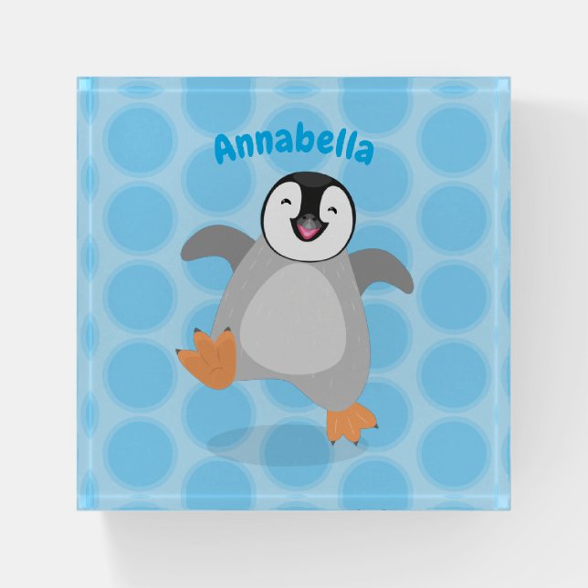 Cute happy emperor penguin chick cartoon paperweight (Front)