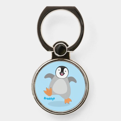 Cute happy emperor penguin chick cartoon phone ring stand
