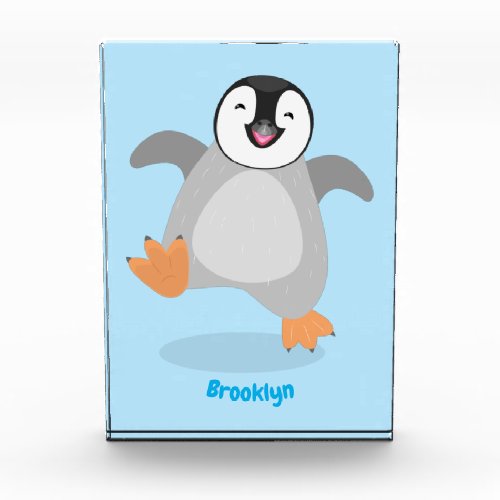 Cute happy emperor penguin chick cartoon photo block