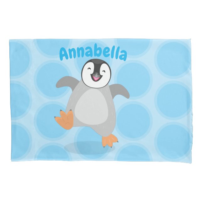 Cute happy emperor penguin chick cartoon pillow case (Front)