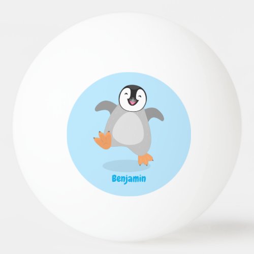 Cute happy emperor penguin chick cartoon ping pong ball