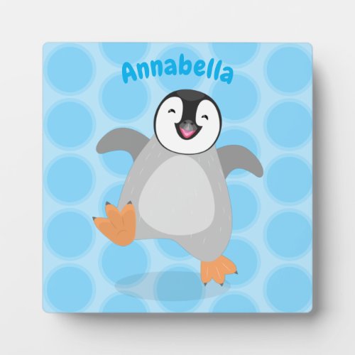 Cute happy emperor penguin chick cartoon plaque