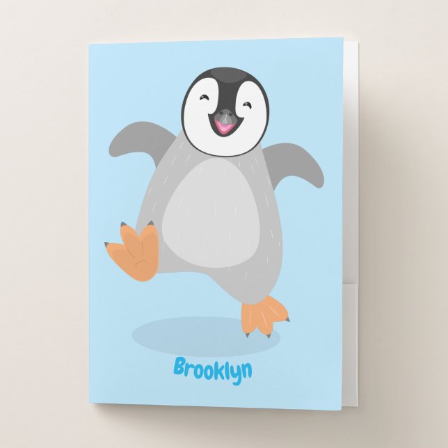 Cute happy emperor penguin chick cartoon pocket folder (Front)