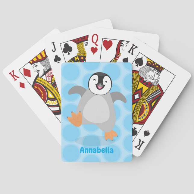 Cute happy emperor penguin chick cartoon poker cards (Back)